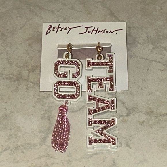 BETSEY JOHNSON Pink Crystal
Go Team Statement Earrings. Mismatched. NWTS. - Picture 3 of 7